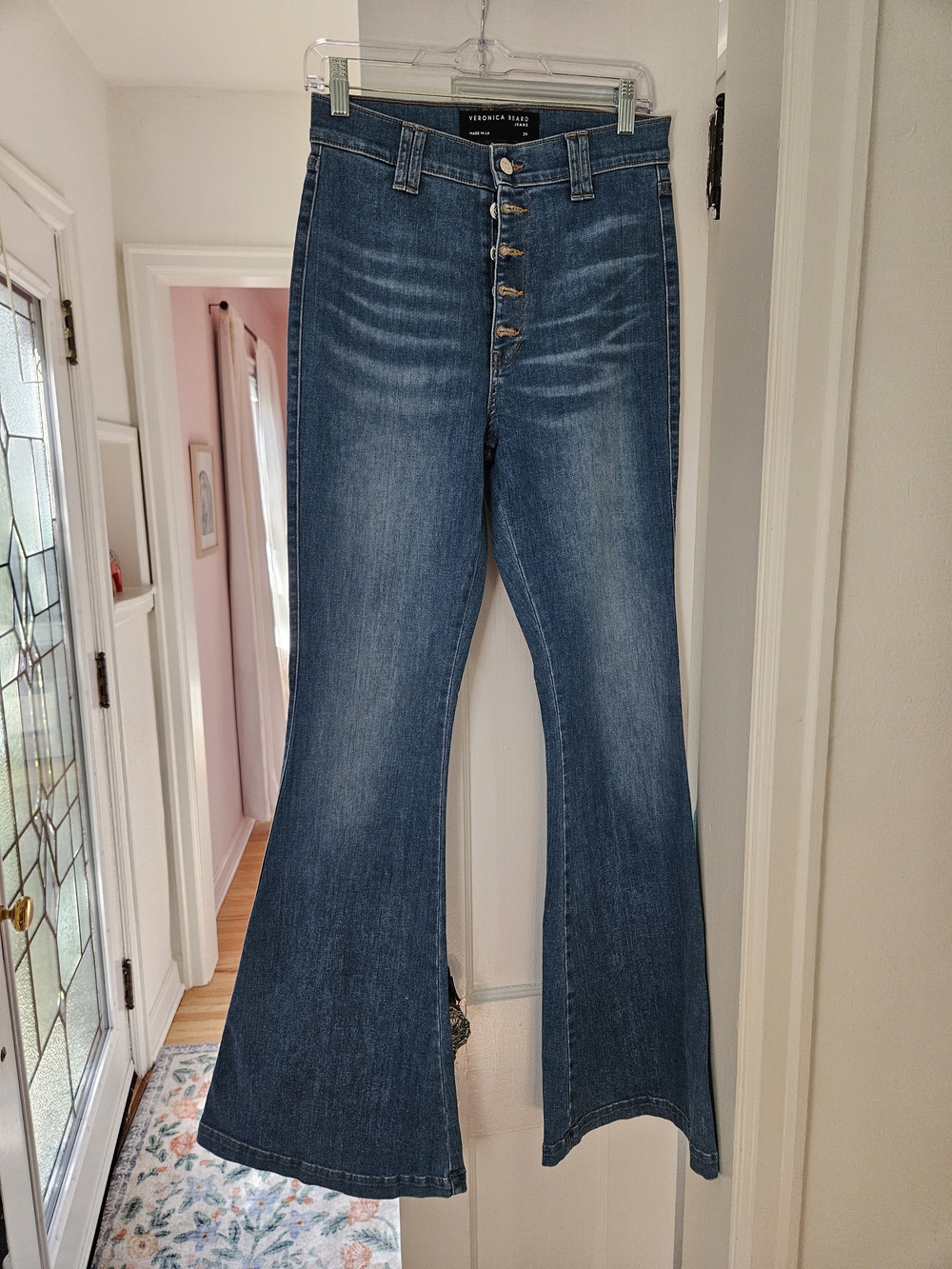 Veronica Beard Medium Blue High-Rise Button-Fly Flare Jeans